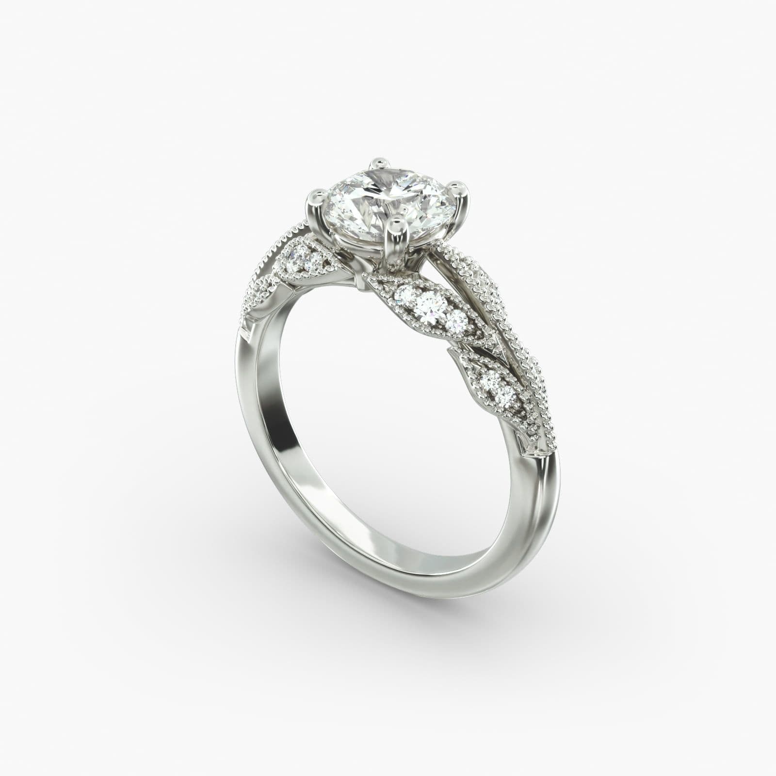 Antique Looking Engagement Rings with Floral and Milgrain Detailing view 3