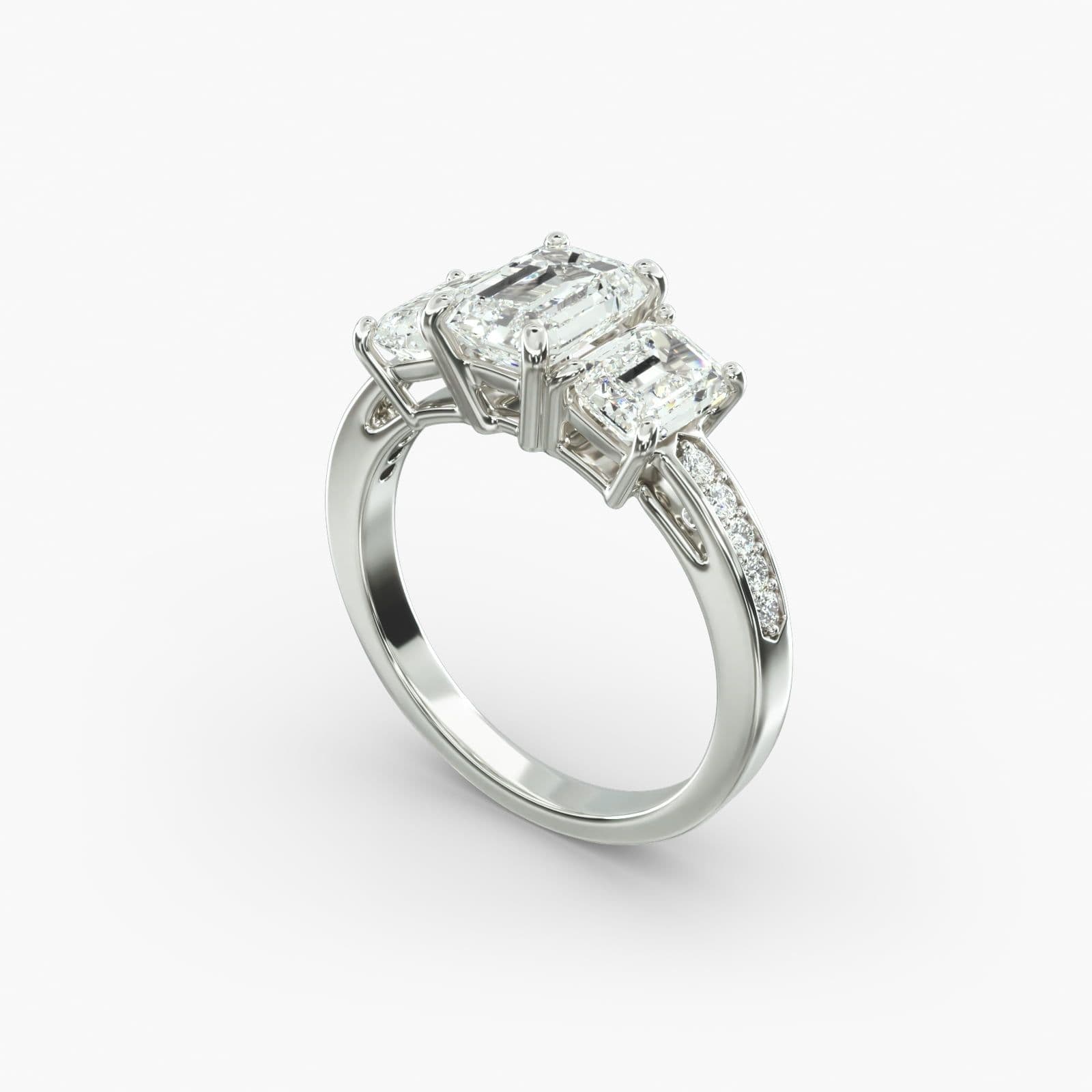 Emerald Cut 3 Stone Engagement Rings with Pavé Accents view 3