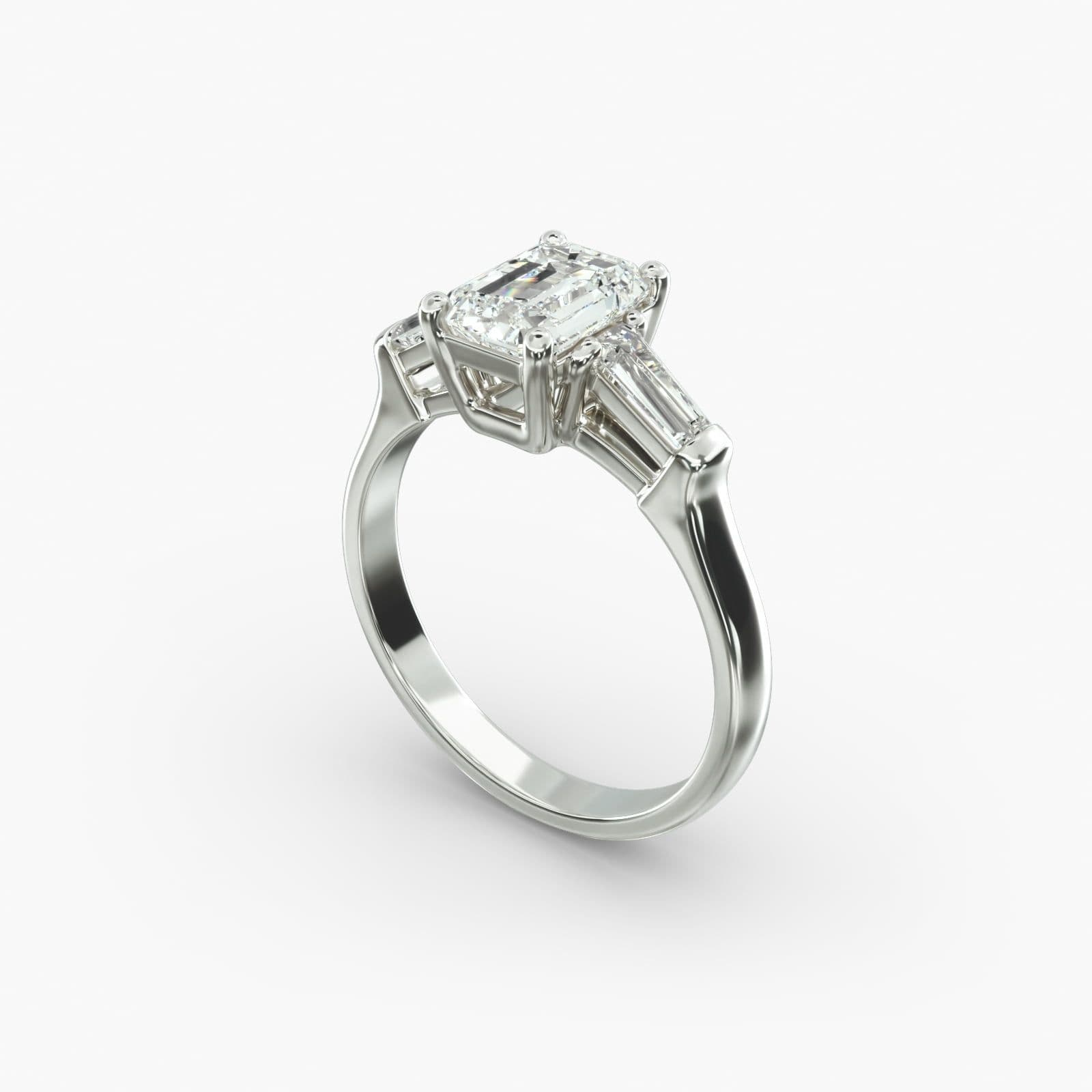 Emerald Cut 3 Stone Engagement Rings with Tapered Baguette Side Stones view 3