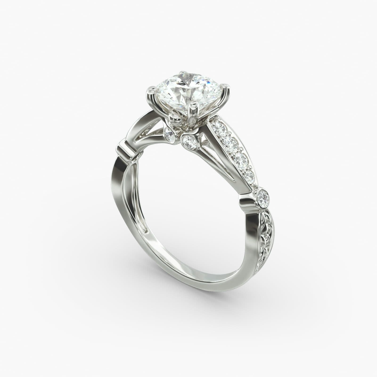 Antique Looking Engagement Rings with Double Bezel and Pavé Shoulders view 3