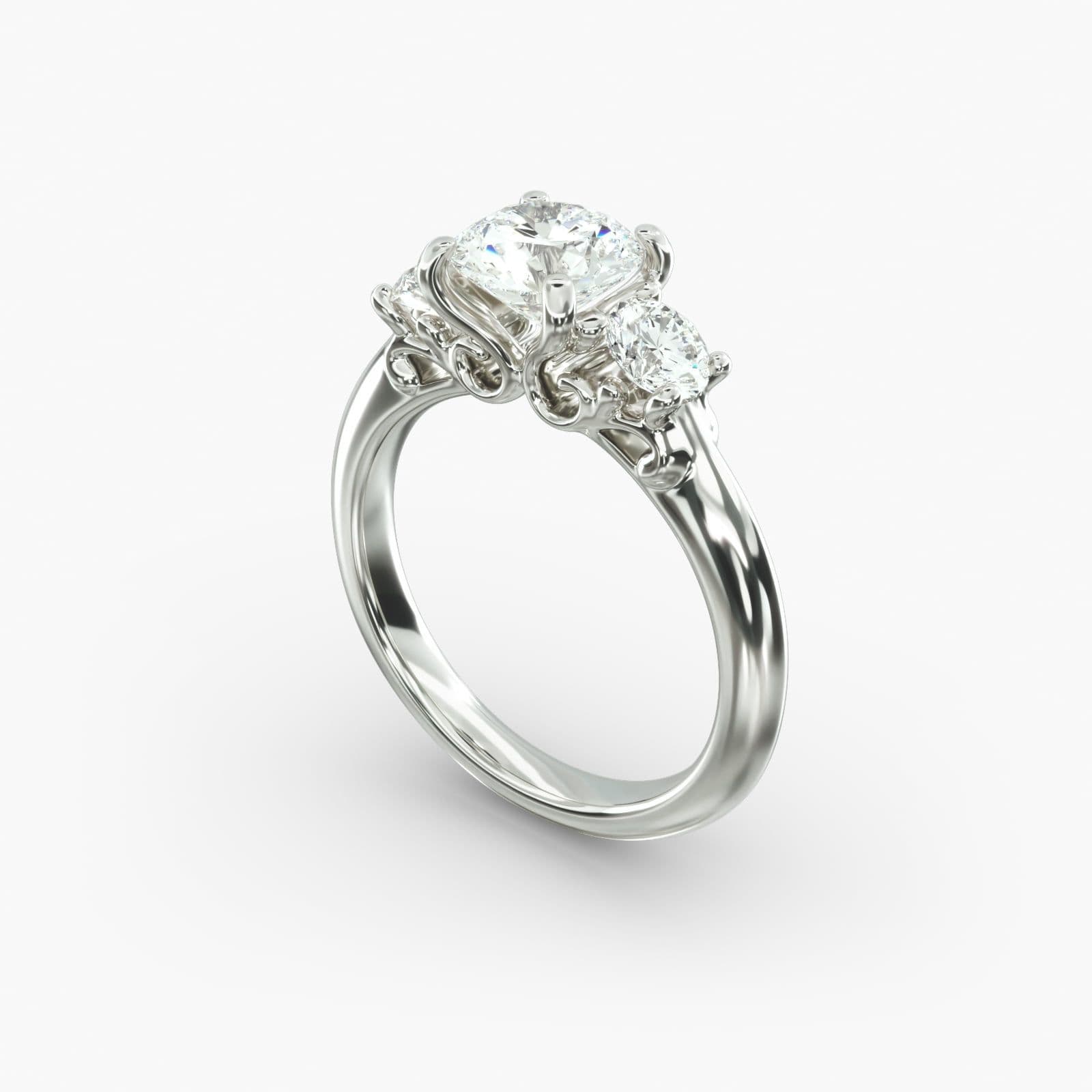 Pear Shaped 3 Stone Engagement Rings with Floral-Inspired Design view 3