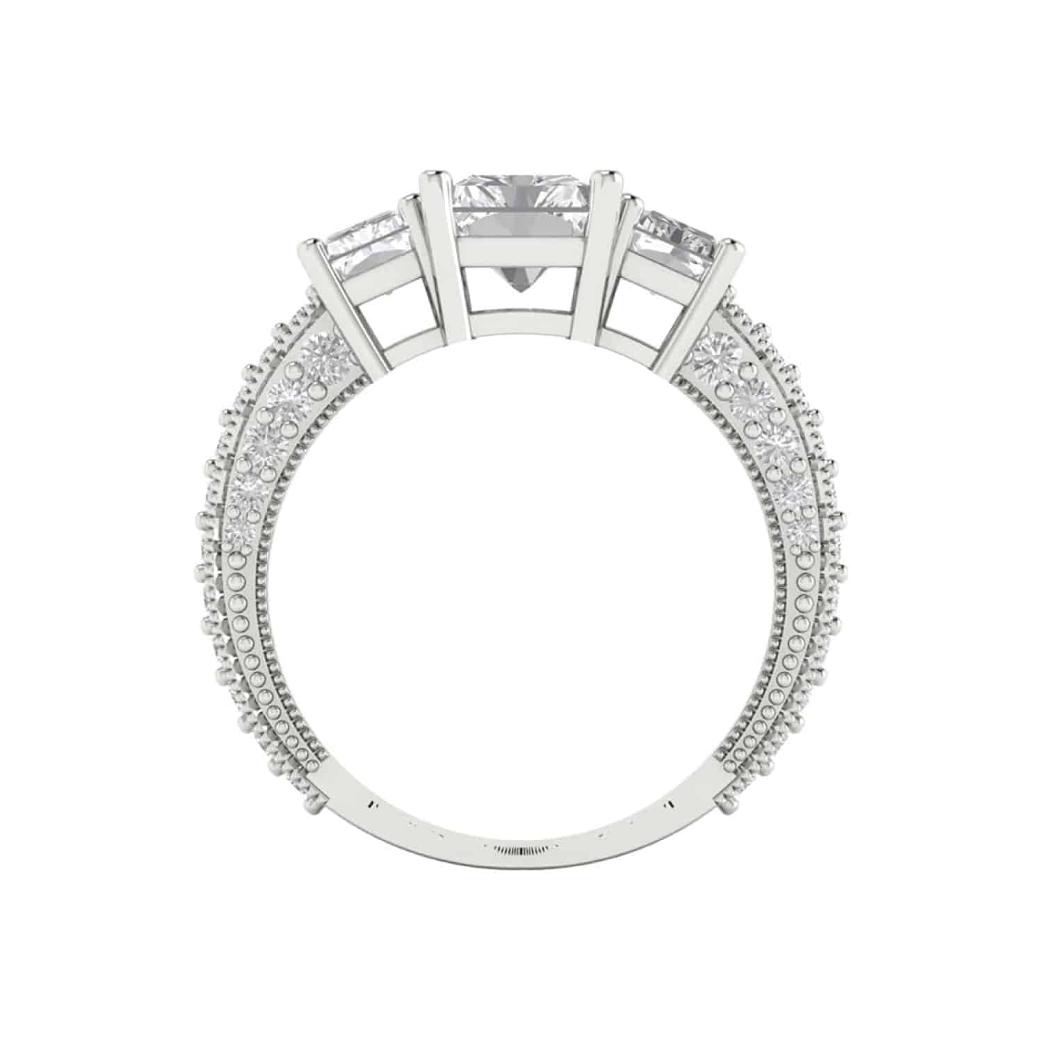 Elegant 18K white gold solitaire ring with 3-stone accents from Clara Pucci. Perfect for bridal, engagement, or statement wear.