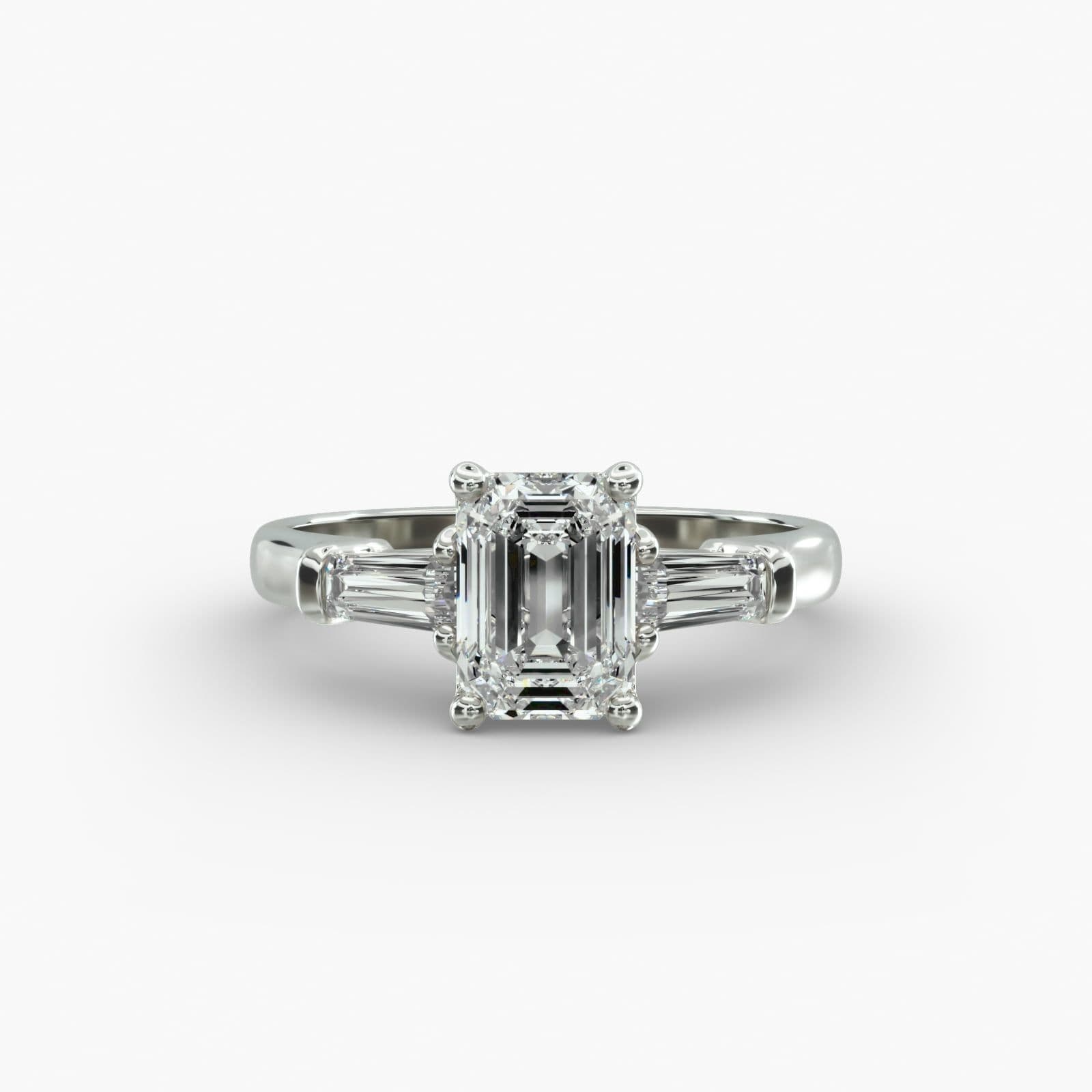 Emerald Cut 3 Stone Engagement Rings with Tapered Baguette Side Stones