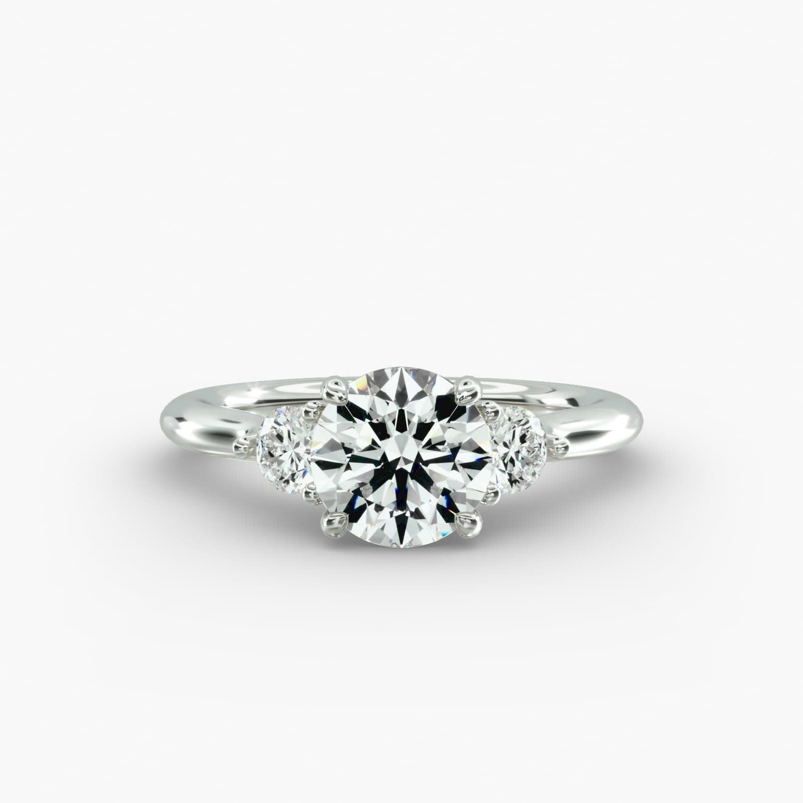 Round Brilliant 3 Stone Engagement Rings with Cross Prong Design
