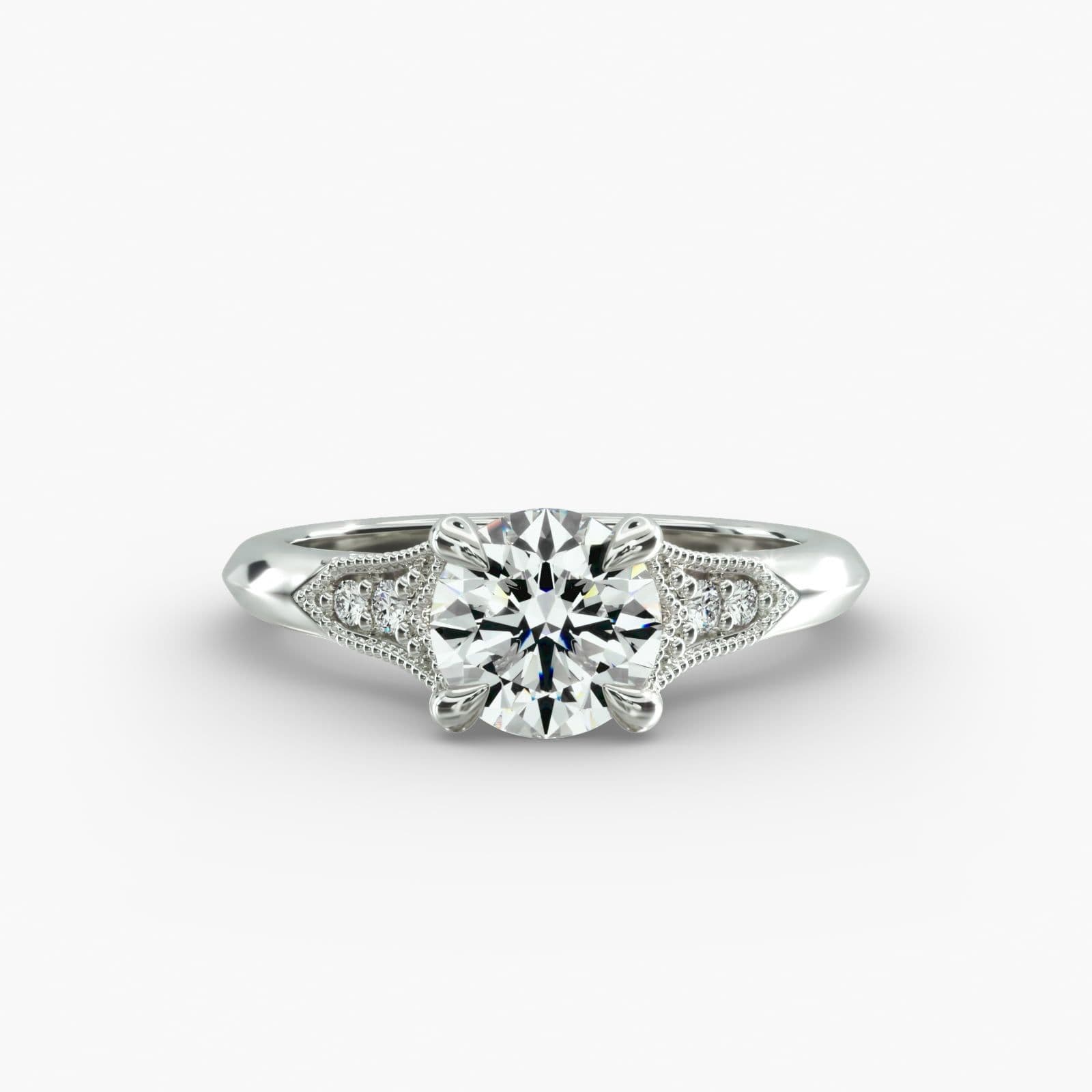 Antique Looking Engagement Rings with Fleur-De-Lis Side Accent