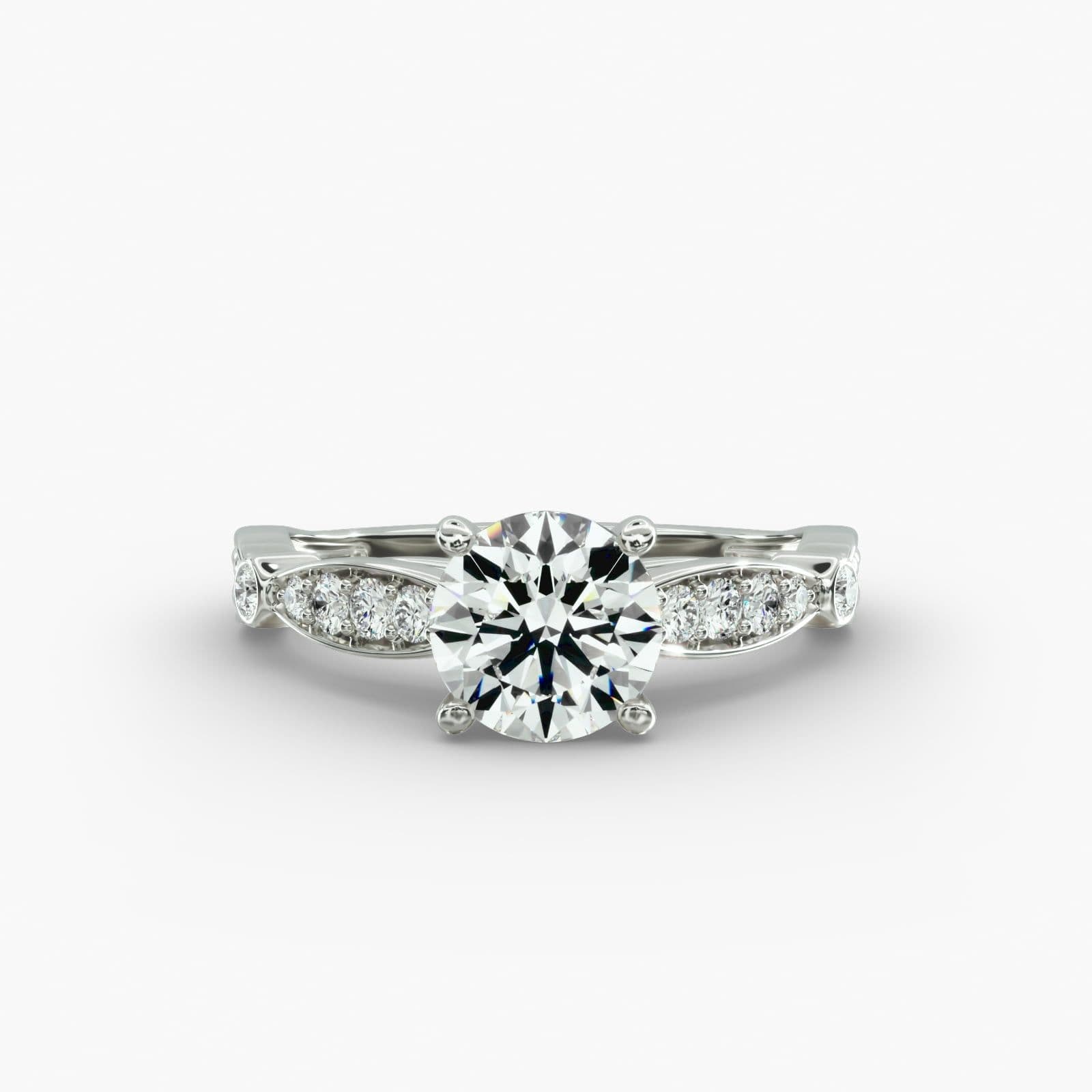 Antique Looking Engagement Rings with Double Bezel and Pavé Shoulders