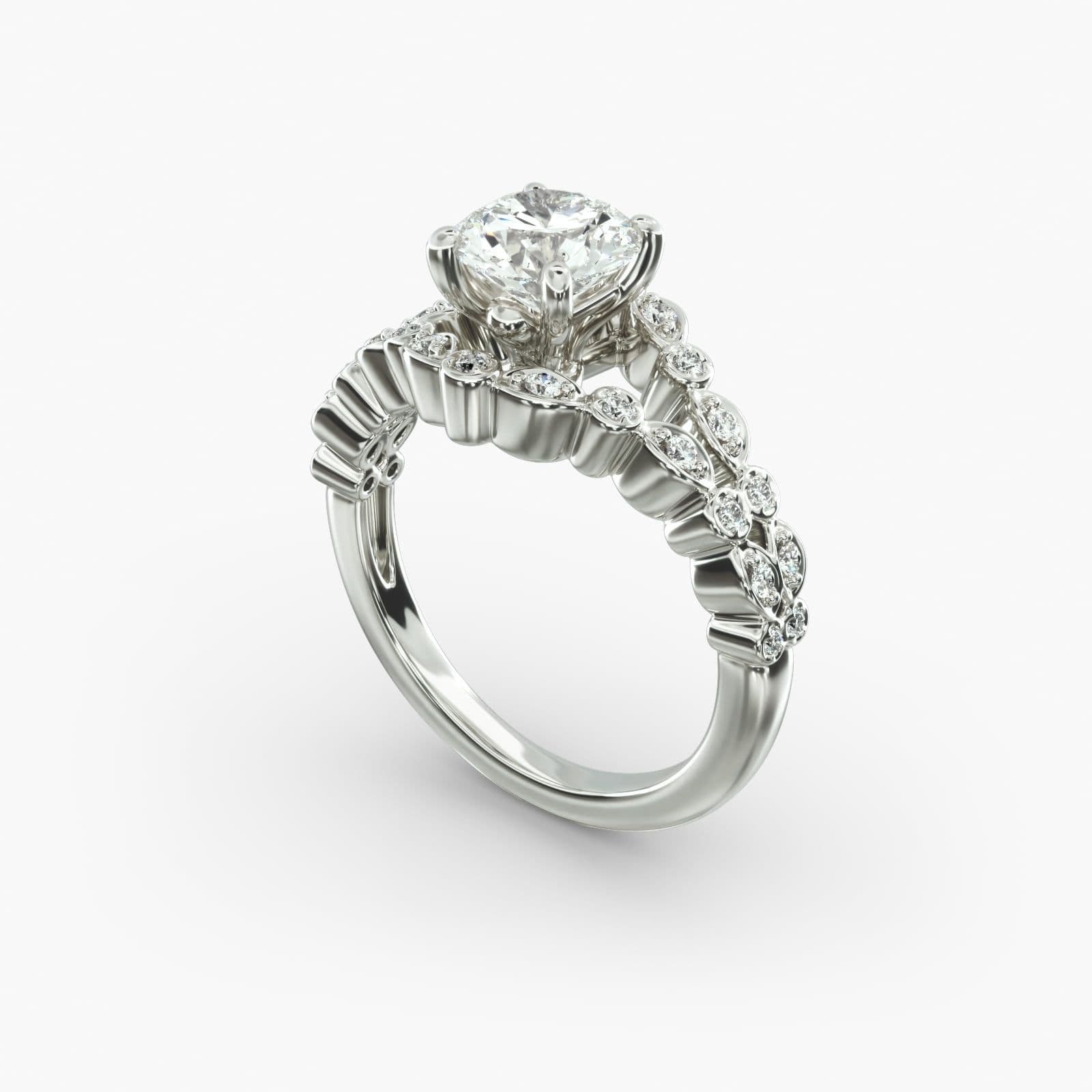 Antique Looking Engagement Rings with Alternating Marquise and Round Diamonds view 3