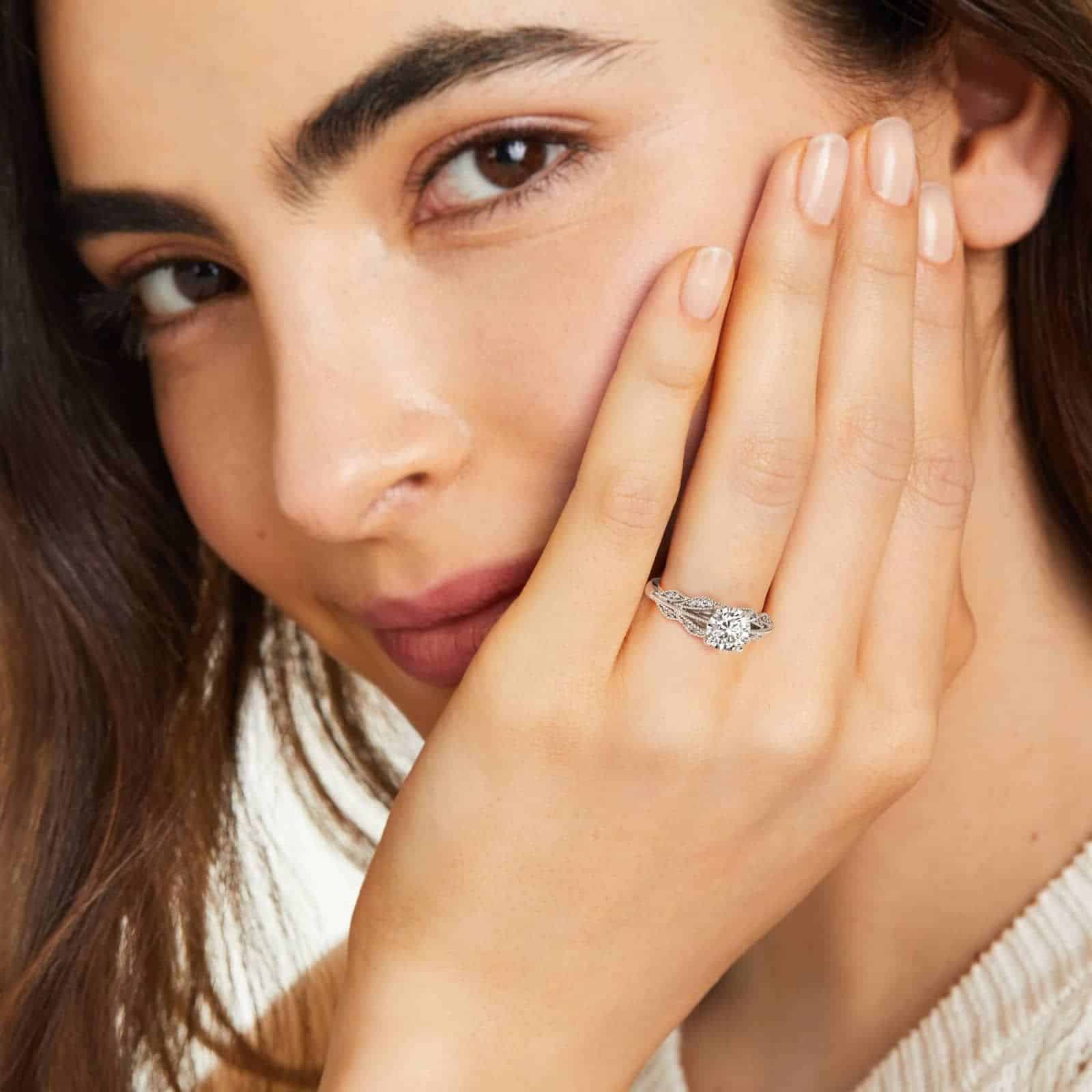 Antique Looking Engagement Rings with Floral and Milgrain Detailing view 2
