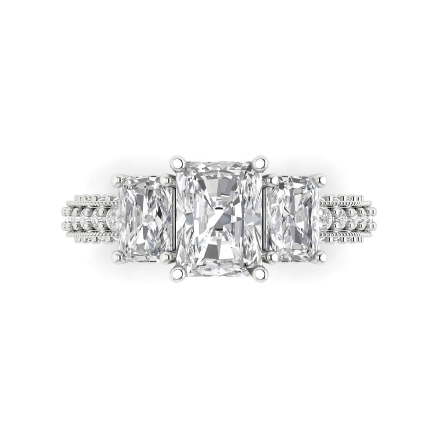 Elegant 18K white gold solitaire ring with 3-stone accents from Clara Pucci. Perfect for bridal, engagement, or statement wear.