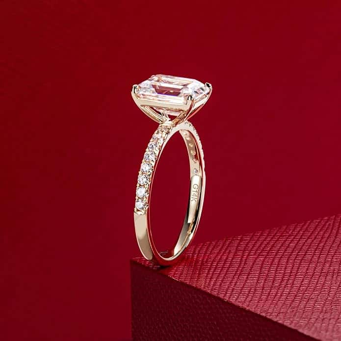 Emerald Cut Moissanite Ring 14K Gold 3 Carat view 2
