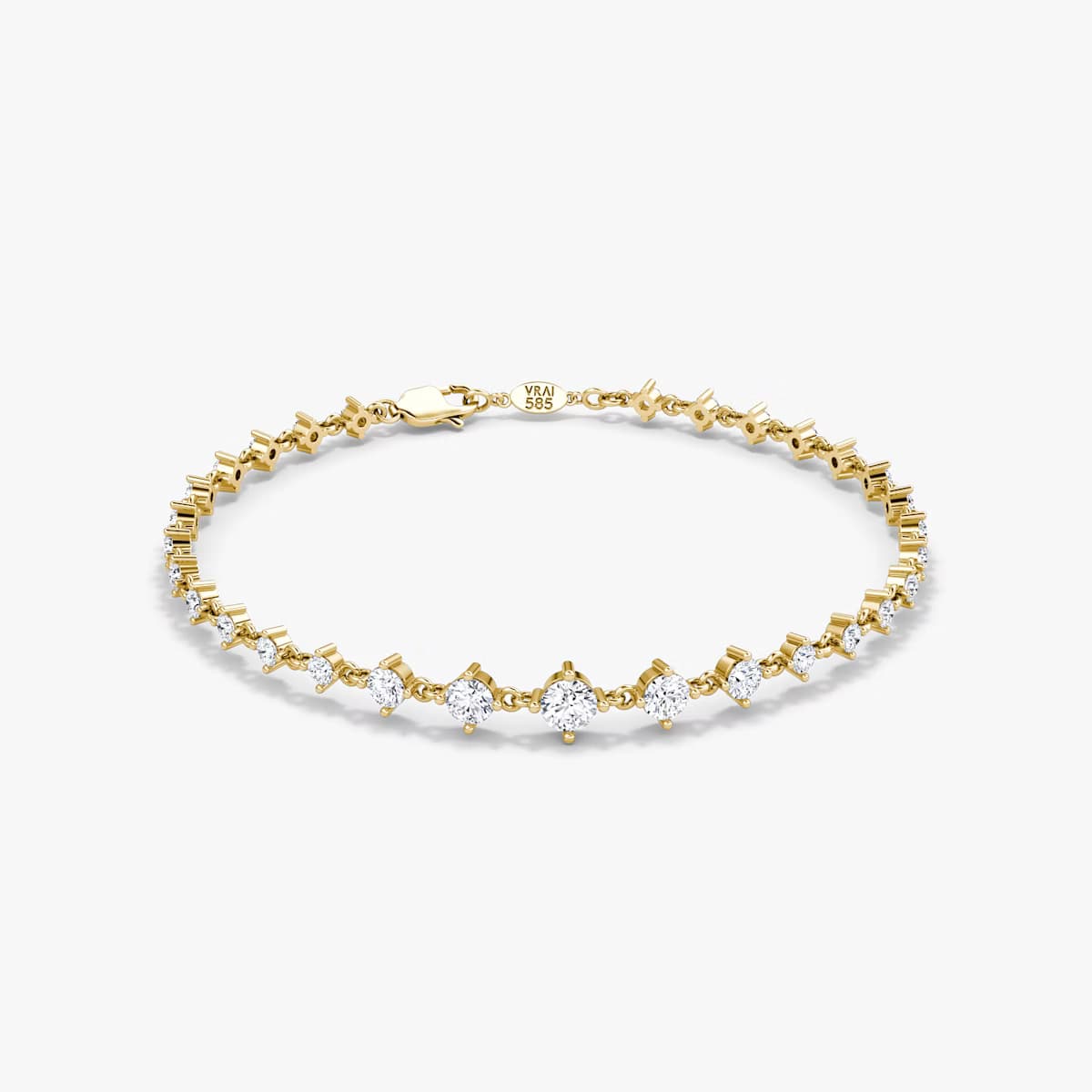14K yellow gold graduated lab grown diamond tennis bracelets under $3000 featuring 1.70 CTW of VRAI created colorless diamonds.